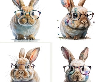 Easter Bunny in Glasses Sublimation PNG, Easter Bunny Digital Clipart, Easter Bunny Printable Nursery Room Decor