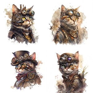 Aquarelle Steampunk Cat Sublimation PNG, Steampunk Cat Digital Clipart, Steampunk Cat Printable Download, Digital Download Wall art
