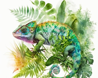 Watercolor Chameleon PNG, Chameleon Digital Clipart, Digital Download, Chameleon Sublimation PNG
