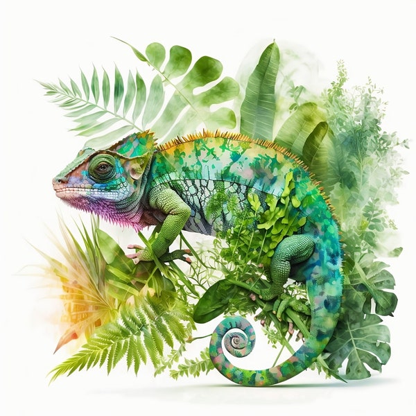 Watercolor Chameleon PNG, Chameleon Digital Clipart, Digital Download, Chameleon Sublimation PNG