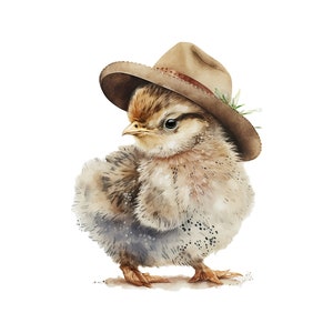 Pollo de acuarela en un sombrero PNG, imágenes prediseñadas digitales de pollo vaquero, diseño de sublimación de pollo, decoración de pared de descarga digital
