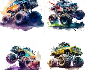 Sublimation aquarelle Monster Truck PNG, Monster Truck numérique Clipart, art mural imprimable Monster Truck