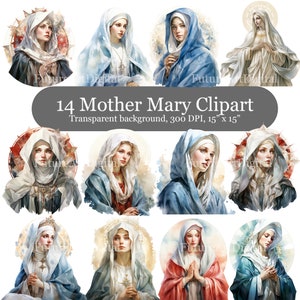14 Acquerello Morther Mary Digital Clipart, Nostra Signora della Provvidenza Sublimazione PNG, Arte della parete stampabile della Vergine Maria