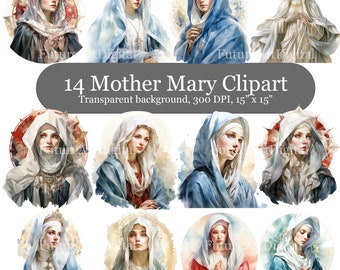14 Watercolor Morther Mary Digital Clipart, Our Lady of Providence Sublimation PNG, Virgin Mary Printable Wall art