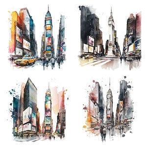 Aquarelle New York Times Square Digital Clipart, Times Square Sublimation PNG, New York Printable Wall art, Téléchargement numérique