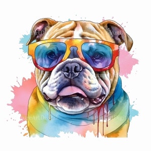 Watercolor English Bulldog Digital Clipart, Bulldog Sublimation PNG, English Bulldog Printable Wall art, Digital Download