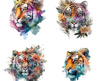 PNG della tigre dell'acquerello, clipart digitale della tigre, disegno di sublimazione della tigre, download digitale testa della tigre