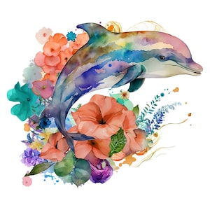 Aquarell Delfin digitale Clipart, Delfin Sublimation PNG, Delfin druckbare Wandkunst, digitaler Download