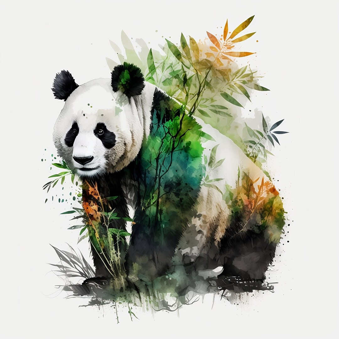 Watercolor Panda PNG, Panda With Bamboo Digital Clipart, Panda ...