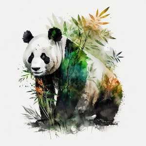 Panda aquarela PNG, Panda com clipart digital de bambu, design de sublimação de panda, download digital Panda Decor