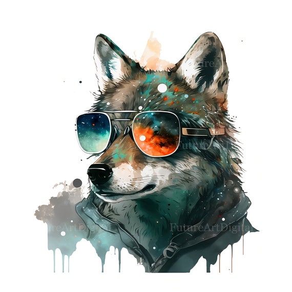 Creative wolf in a jacket and sunglasses in front studio background, AI  Stock Illustration | Adobe Stock