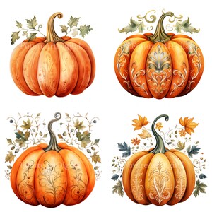 Watercolor Boho Pumpkin Digital Clipart, Set of 10 Boho Pumpkin Transparent Clipart, Halloween Pumpkin Sublimation PNG