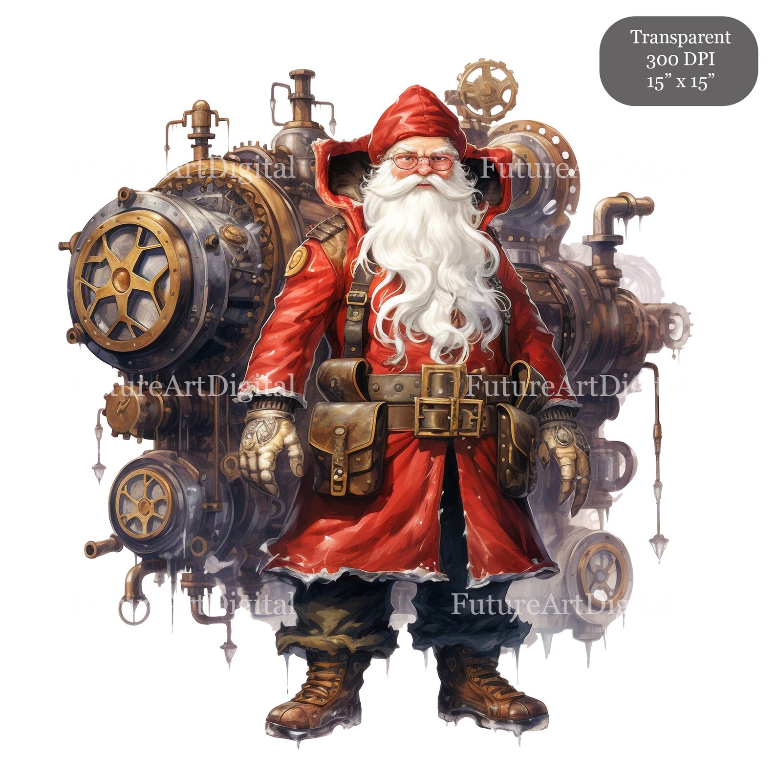 12 Watercolor Steampunk Santa Printable Wall Art, Santa Claus Digital ...