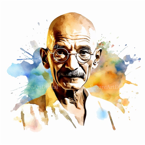 Watercolor Mahatma Gandhi Sublimation PNG, Gandhi Digital Clipart, Mahatma Gandhi Printable Wall art, Digital Download