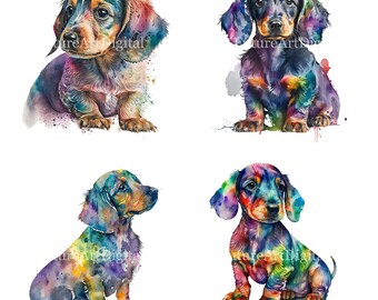 Archivo digital de arte de pared Dachshund de acuarela, Dachshund PNG para sublimación, imágenes prediseñadas de perro salchicha, arte de pared de vivero imprimible