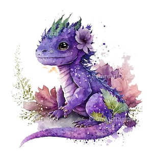 Watercolor Purple Baby Dragon Sublimation PNG, Purple Baby Dragon Wit ...