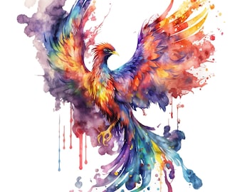 Aquarell Phoenix Sublimation PNG, Phoenix digitale Clipart, Phoenix druckbare Wandkunst, digitaler Download