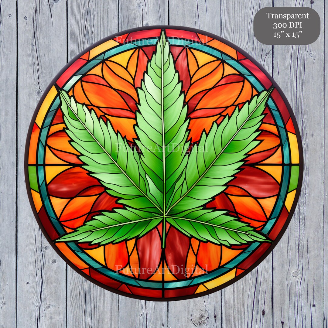 Stained Glass Marijuana Leaf Sublimation PNG Stained Glass Etsy