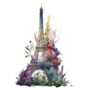 Watercolor Eiffel Tower Sublimation PNG, Eiffel Tower Digital Clipart, Eiffel Tower Printable Wall Decor
