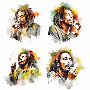 Aquarell Bob Marley Sublimation PNG, Bob Marley Digital Clipart, Bob Marley druckbare Wandkunst, digitaler Download