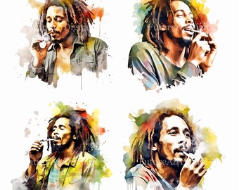 Acuarela Bob Marley Sublimación PNG, Bob Marley Digital Clipart, Bob Marley imprimible arte de pared, Descarga digital