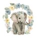 Watercolor Baby Elephant Nursery Wall Art, Baby Elephant Digital ...