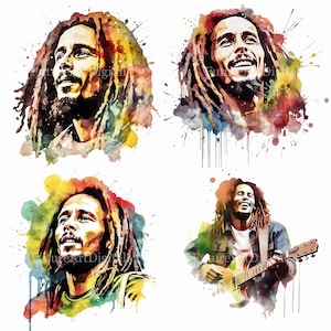 Aquarelle impression d'art mural Bob Marley, Bob Marley sublimation PNG, Bob Marley Clipart numérique, téléchargement numérique