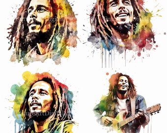 Watercolor Bob Marley Printable Wall art, Bob Marley Sublimation PNG, Bob Marley Digital Clipart, Digital Download
