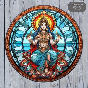 Stained Glass Kali Sublimation PNG, Hindu Goddess Printable Wall art, Stained Glass Kali Digital Clipart