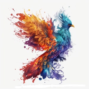 Aquarelle Phoenix Digital Clipart, Phoenix Sublimation PNG, Phoenix Wall Decor Digital Download file