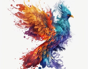 Aquarell Phoenix digitale Clipart, Phoenix Sublimation PNG, Phoenix Wand-Dekor digitaler Download-Datei