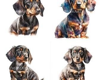 Watercolor Dachshund Puppy Digital Clipart, Dachshund Puppy Printable Wall art, Dachshund Puppy Sublimation PNG