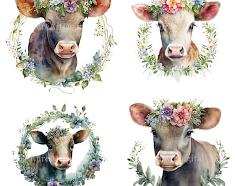 Watercolor Baby Cow Clipart - Cute Cow PNG - Commercial Use - Baby Farm ...