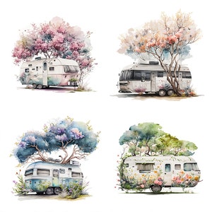 Watercolor RV Sublimation PNG, RV Digital Clipart, Camping Van Wall art, Rv Printable Wall Decor