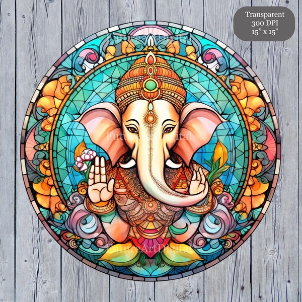 Stained Glass Ganesha Digital Clipart, Stained Glass Window Ganesha Sublimation PNG, Ganesha Printable Wall art