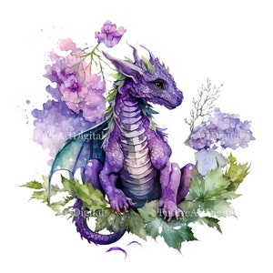 Watercolor Purple Baby Dragon Sublimation PNG, Purple Baby Dragon Wit ...