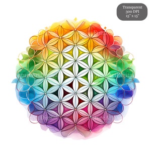 Watercolor Flower of Life Sublimation PNG, Flower of Life Transparent ...