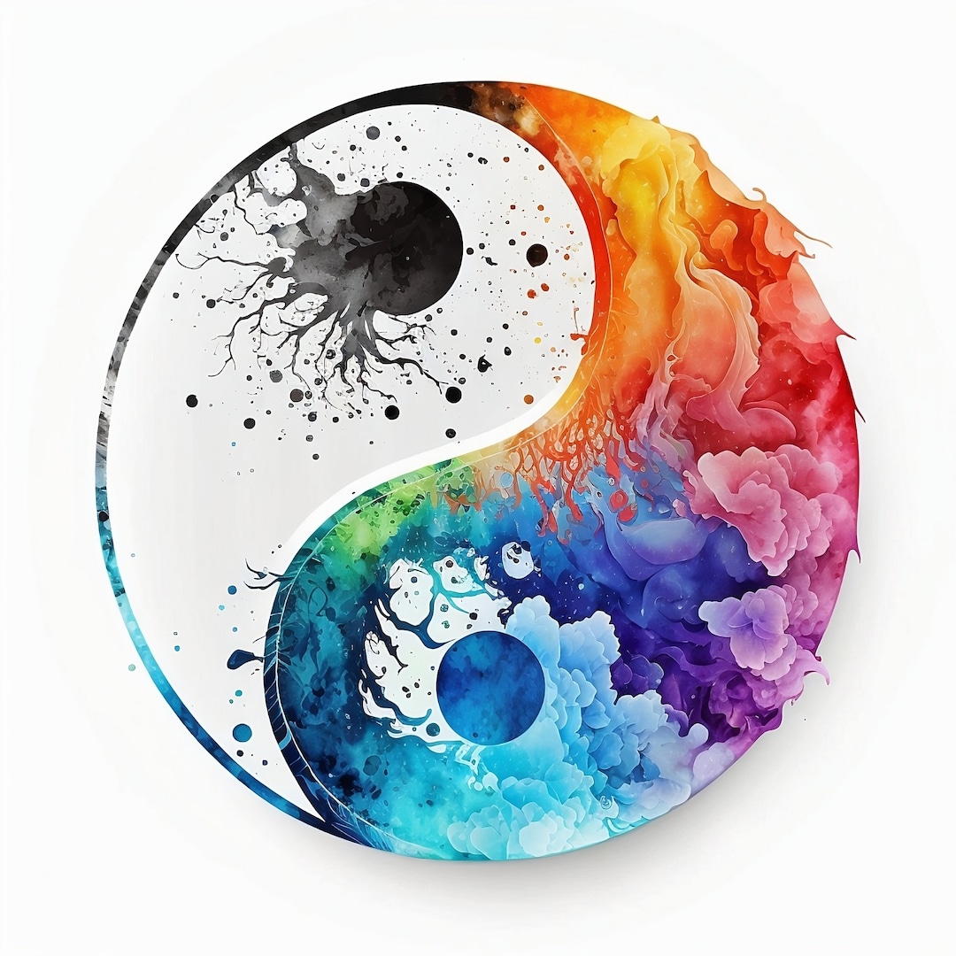 Watercolor Yin Yang Sign PNG, Yin Yang Sign Digital Clipart for