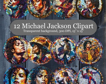 12 Stained Glass Michael Jackson Sublimation PNG, Digital Clipart, Michael Jackson Printable Wall art, Suncatcher Sublimation Print