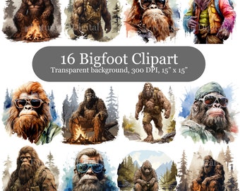 Bigfoot PNG Bundle, 16 Bigfoot Transparent Clipart, Sasquatch Sublimation PNG, Bigfoot Hiking Clipart, Commercial use
