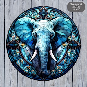 Ensemble de 4 vitraux Mandala éléphant numérique Clipart, Mandala éléphant imprimable Wall art, vitrail éléphant Sublimation PNG