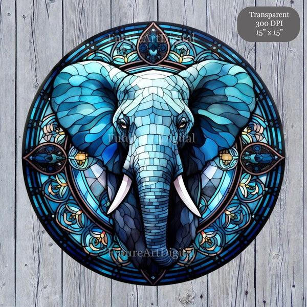 Set of 4 Stained Glass Mandala Elephant Digital Clipart, Mandala Elephant Printable Wall art, Stained Glass Elephant Sublimation PNG