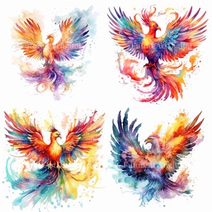 Aquarelle Phoenix Digital Clipart, sublimation PNG cosmique Phoenix, art mural imprimable Phoenix, téléchargement numérique