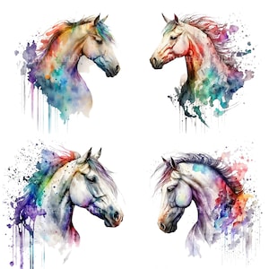 Watercolor Horse Head Sublimation PNG, Rainbow Horse Digital Clipart, Horse Printable Wall art, Digital Download