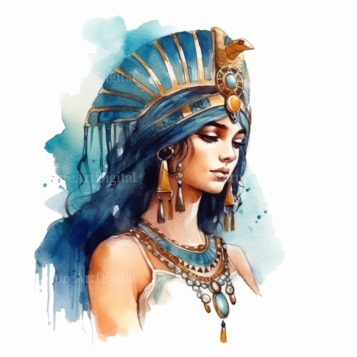 Watercolor Cleopatra Sublimation PNG, Queen of Egypt Digital Clipart ...
