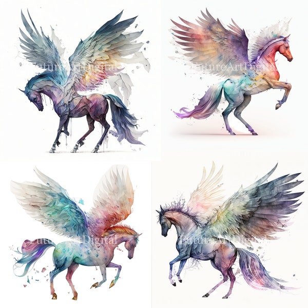 Watercolor Pegasus Digital Clipart, Pegasus Sublimation PNG, Pegasus Wall Decor file, Digital Download