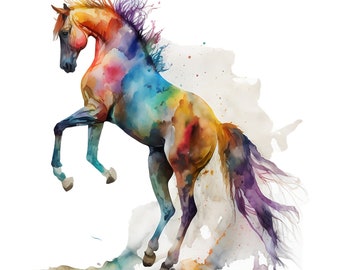 Watercolor Horse Digital Clipart, Printable Horse PNG, Horse Wall Art Digital File,  Watercolor Horse Nursery Art, Sublimation PNG