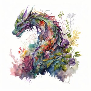 Aquarell Drache Digital Clipart, Drachen Landschaft PNG, Drachen Sublimationskunst, digitale Download-Datei, Drachen-Wanddekor