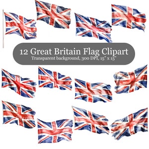 Paquete PNG de la bandera de Gran Bretaña en acuarela, imágenes prediseñadas digitales de la bandera de Inglaterra, decoración de sublimación de la bandera del Reino Unido, descarga digital