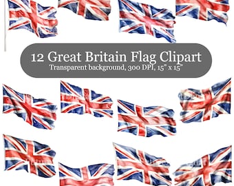 Watercolor Great Britain flag PNG Bundle, England Flag Digital Clipart, UK flag Sublimation decor, Digital Download
